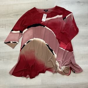 Alfani Elements Red Torn Horizon Asymmetrical Blouse three quarter sleeve 2XL